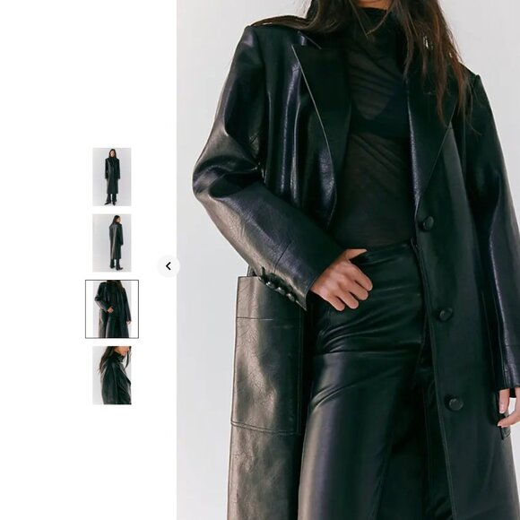New Stand Studio Liv Coat Vegan Leather Longline Midi Length Trench Women's M/L - Picture 5 of 13